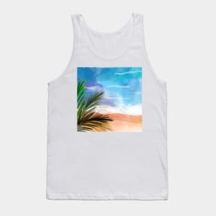 Pretty Watercolor Shoreline with Palm Fronds Tank Top